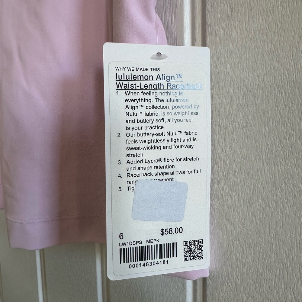 NWT Lululemon Athletica Align Waist Length Racerback Meadowsweet Pink - Picture 2 of 4